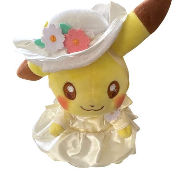 Pikachu Plush Toy Wearing White Dress & Hat - Picture 1 of 1